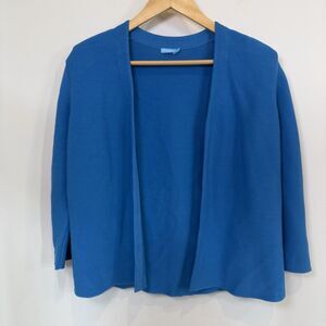 J. McLaughlin Cardigan Women Large Blue Open Ribbed Cotton Office Classy Sweater